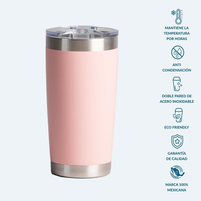 Vaso de acero inoxidable de 20 oz color rosa - Todka premium drinkware en Monterrey, México