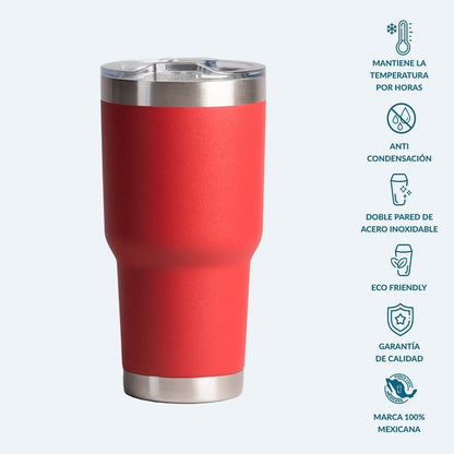 Vaso de acero inoxidable de 30 oz color rojo - Todka premium drinkware en Monterrey, México